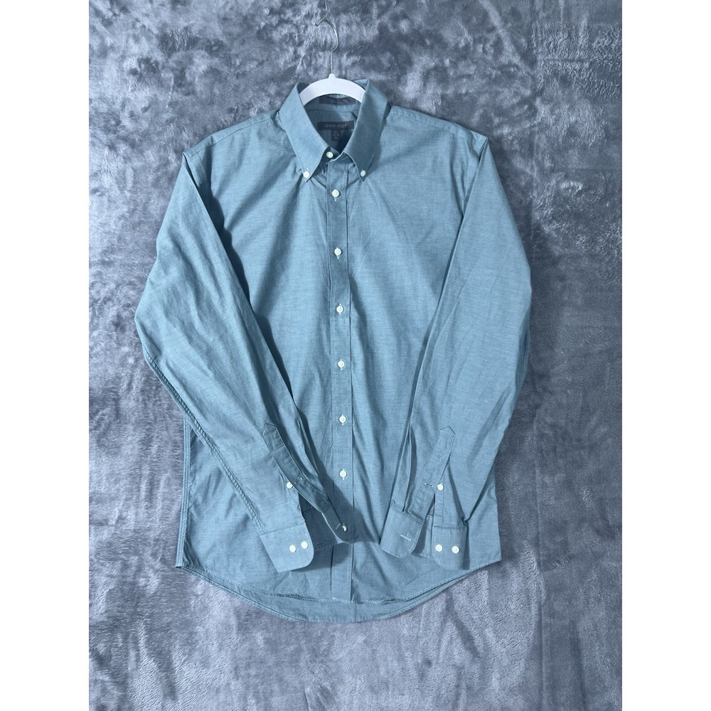 Dress Shirt Mens 15.5 34-35 Blue Non-Iron Trim Fit Long Sleev Button Down Cotton